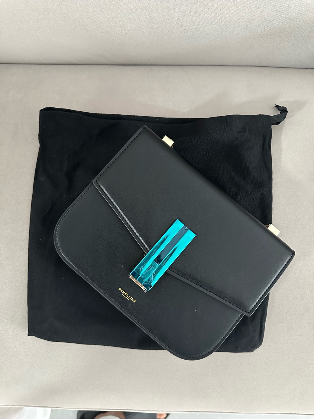 DeMellier Black Leather Messenger Bag with Turquoise Hardware